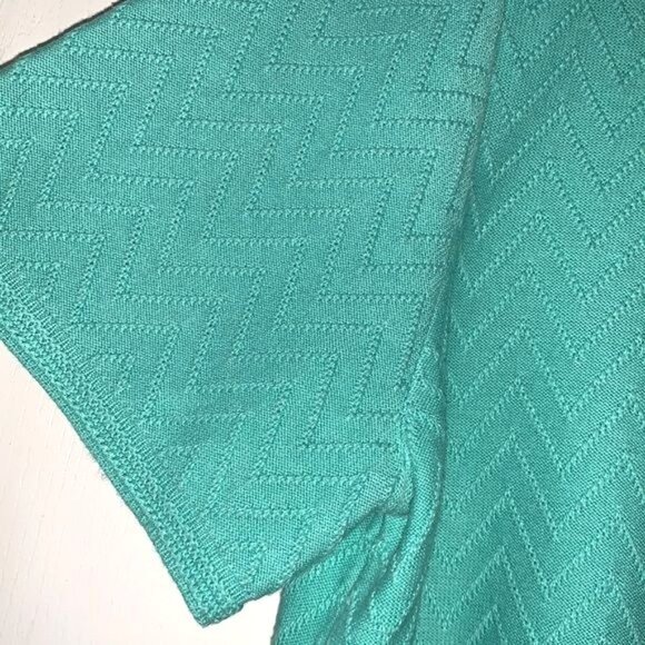 Alfred Dunner Chevron Knit Short-Sleeve Turquoise Sweater Top L Acrylic Blend Wo - Picture 3 of 8